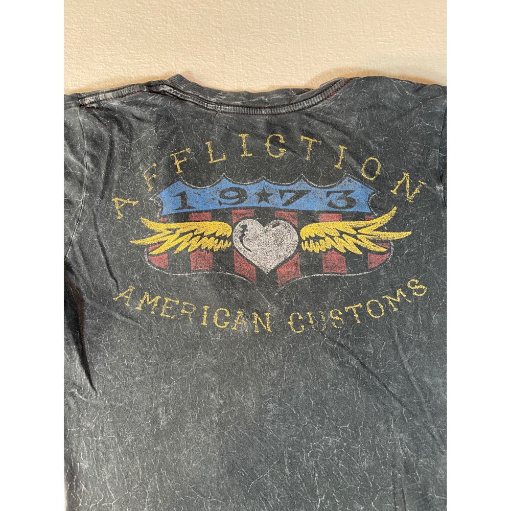 Affliction American Customs Womens Small Studded Distressed Graphic T-Shirt Grey - Picture 8 of 10